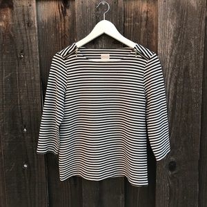 Chico’s Striped ¾-Sleeves Shoulder Zipper Top S